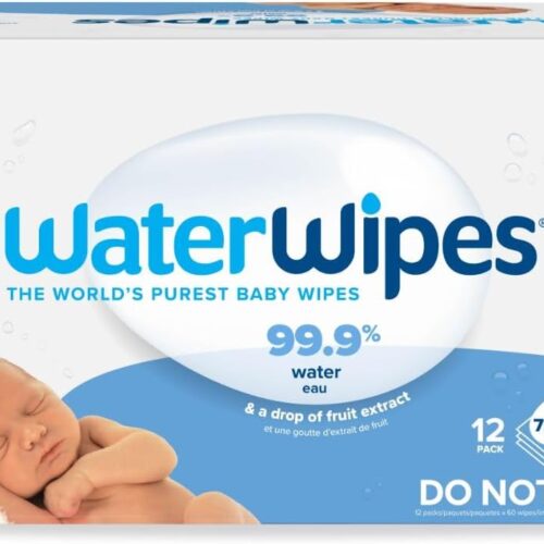 WaterWipes Plastic-Free Original Baby Wipes, 99.9% Water Based Wipes, Unscented & Hypoallergenic for Sensitive Skin, 60 Count (Pack of 12), Packaging May Vary