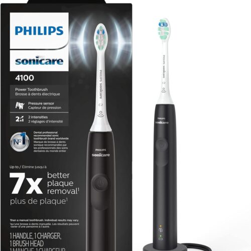 Philips Sonicare 4100 Power Toothbrush, Rechargeable Electric Toothbrush with Pressure Sensor, Black