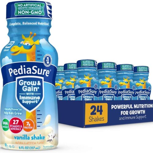 PediaSure Grow & Gain with Immune Support, Kids Protein Shake, 27 Vitamins and Minerals, 7g Protein, Helps Kids Catch Up On Growth, Non-GMO, Gluten-Free, Vanilla, 8 Fl Oz (Pack of 24)