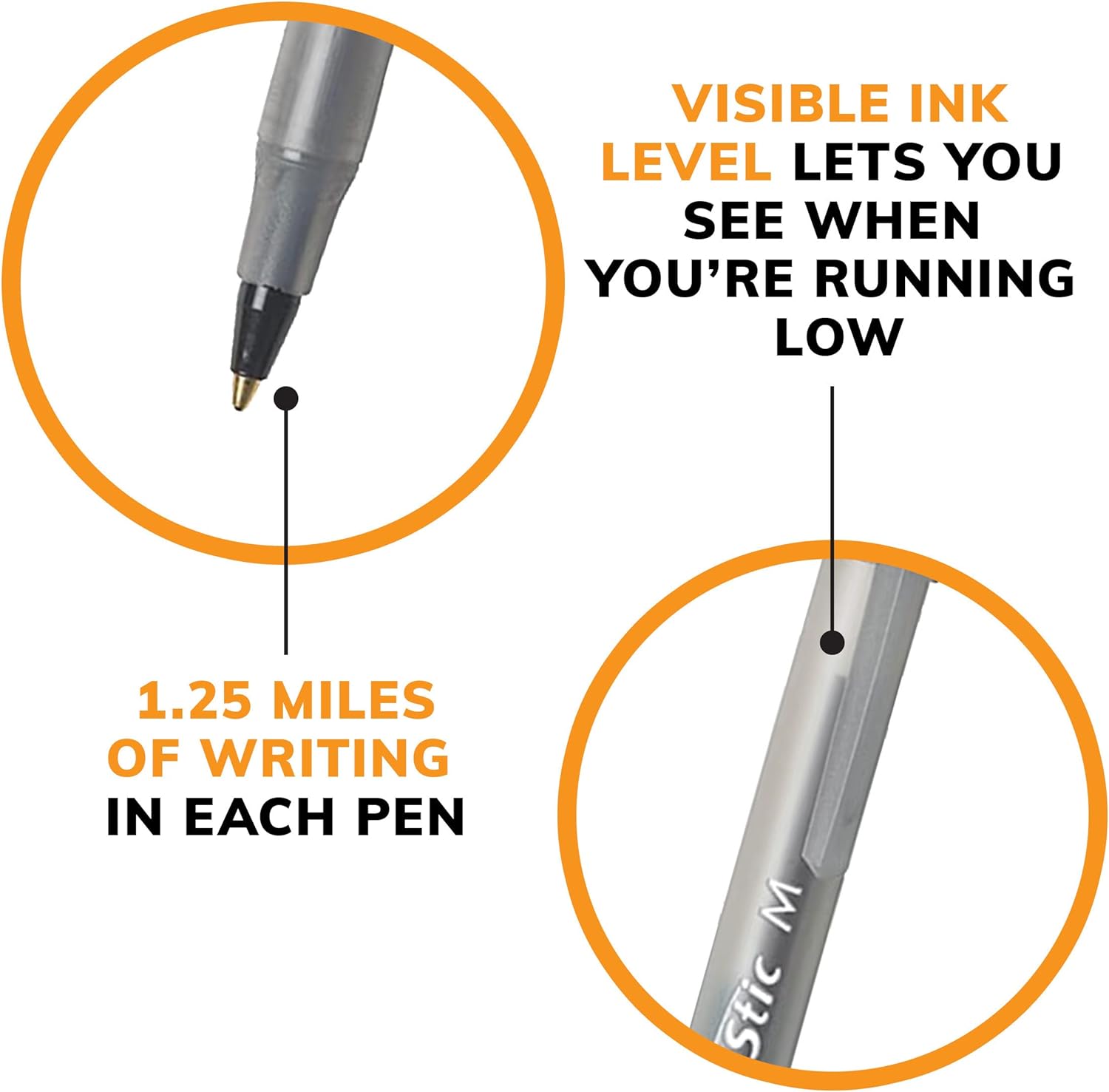 BIC Round Stic Xtra Life Ballpoint Ink Pens, Medium Point (1.0mm), Black Pens, Flexible Round Barrel For Writing Comfort, 144-Count - Image 6
