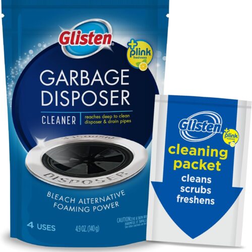 Glisten Garbage Disposer Cleaner and Freshener, Sink Disposal Odor Eliminator with Foaming Action, Lemon Scent, 4 Packets