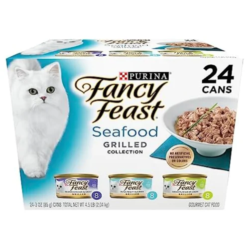 Purina Fancy Feast Grilled Wet Cat Food Seafood Collection in Wet Cat Food Variety Pack - (Pack of 24) 3 oz. Cans Canned Wet Pet Food : Pet Supplies