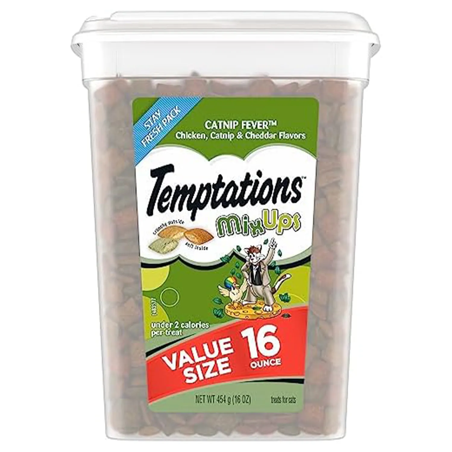 TEMPTATIONS MIXUPS Crunchy and Soft Cat Treats Catnip Fever Flavor, 16 oz. Tub Pet Supplies